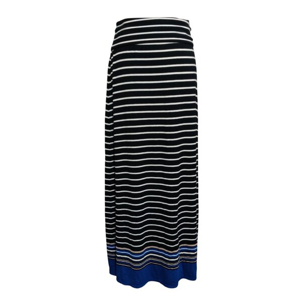 Max Edition Womens Skirt Maxi Long Stretch Modest Striped Black White Blue Sz M - Picture 1 of 3